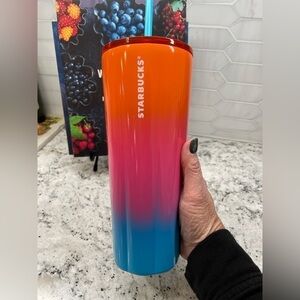 Starbucks ‘Puffy Gradient' Pink Orange Blue SS Cold Cup. NWT. Fun happy colors!